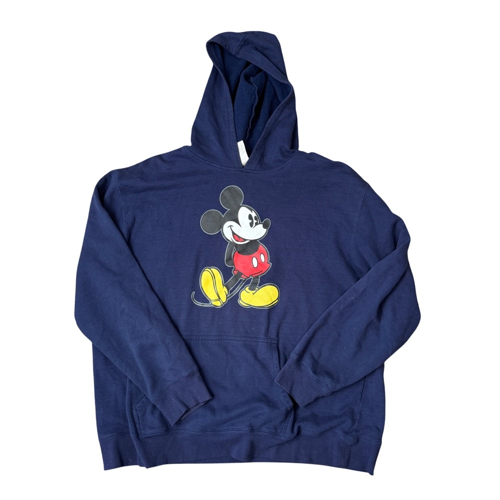 Disney Mickey Mouse Hoodie XL Blue Fleece Pullover Hooded Sweatshirt
